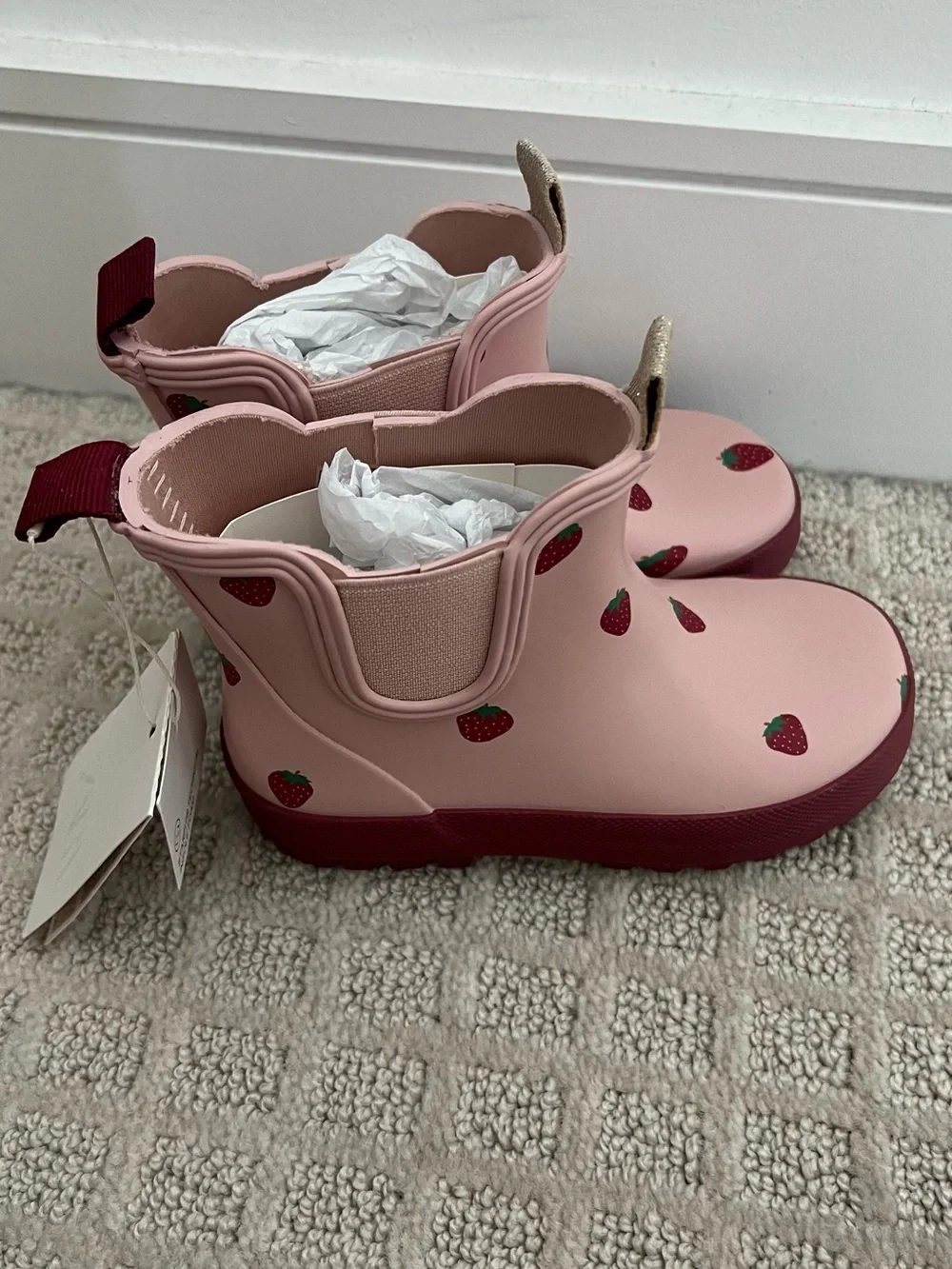Zara Pink Strawberry-Print Kids Rain Boots